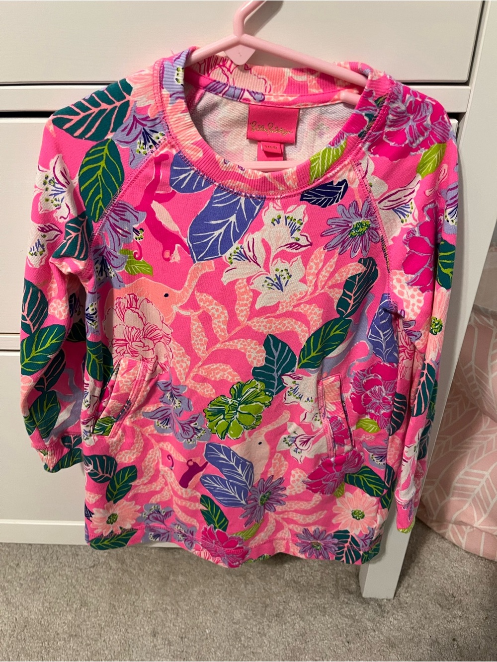 Lilly Pulitzer Girls' Hot Pink Tropical Floral Sweatshirt